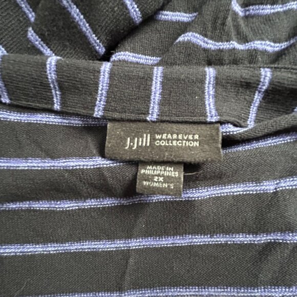J. Jill Wearever Womens 2X Striped Rayon Stretch Pullover Tunic Top Black Purple - Picture 3 of 8
